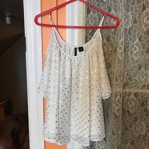 White with gold polka dot top